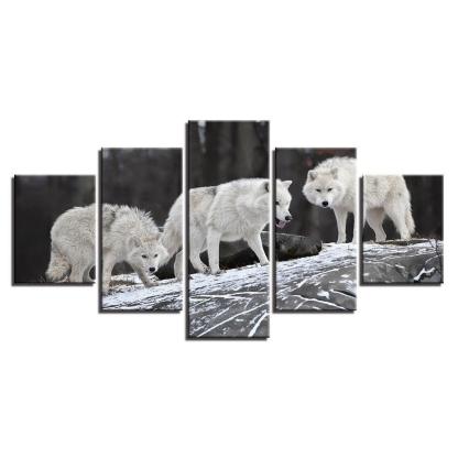 White Wolfs 5 Piece HD Multi Panel Canvas Wall Art Frame-Original Frame