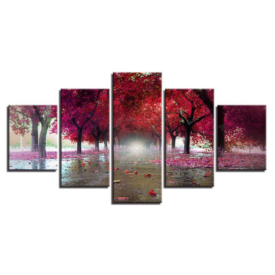 Purple Red Trees 5 Piece HD Multi Panel Canvas Wall Art-Original Frame