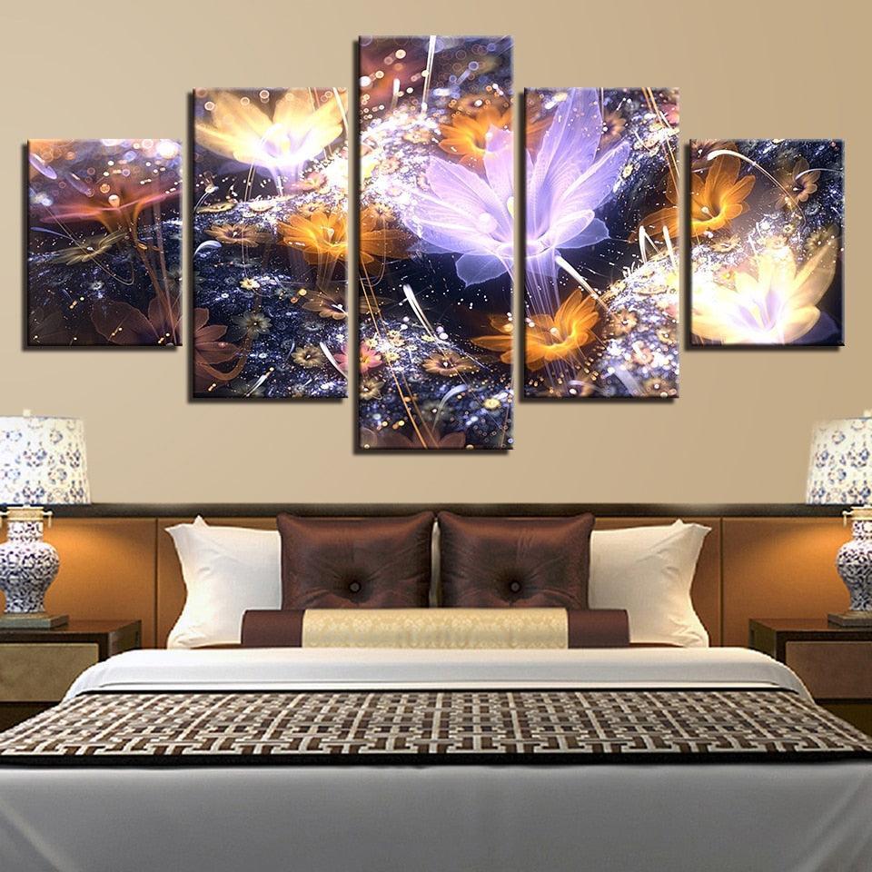 Beautiful Flowers 5 Piece HD Multi Panel Canvas Wall Art Frame-Original Frame