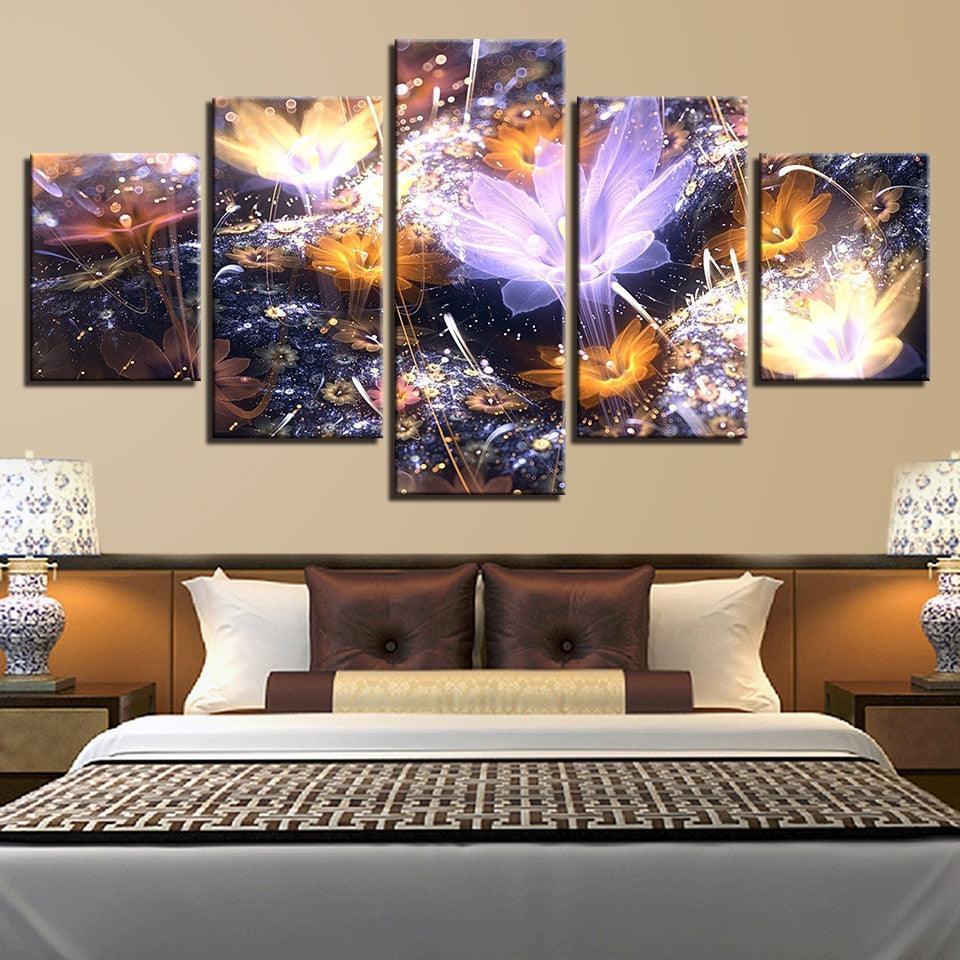 Beautiful Flowers 5 Piece HD Multi Panel Canvas Wall Art Frame-Original Frame