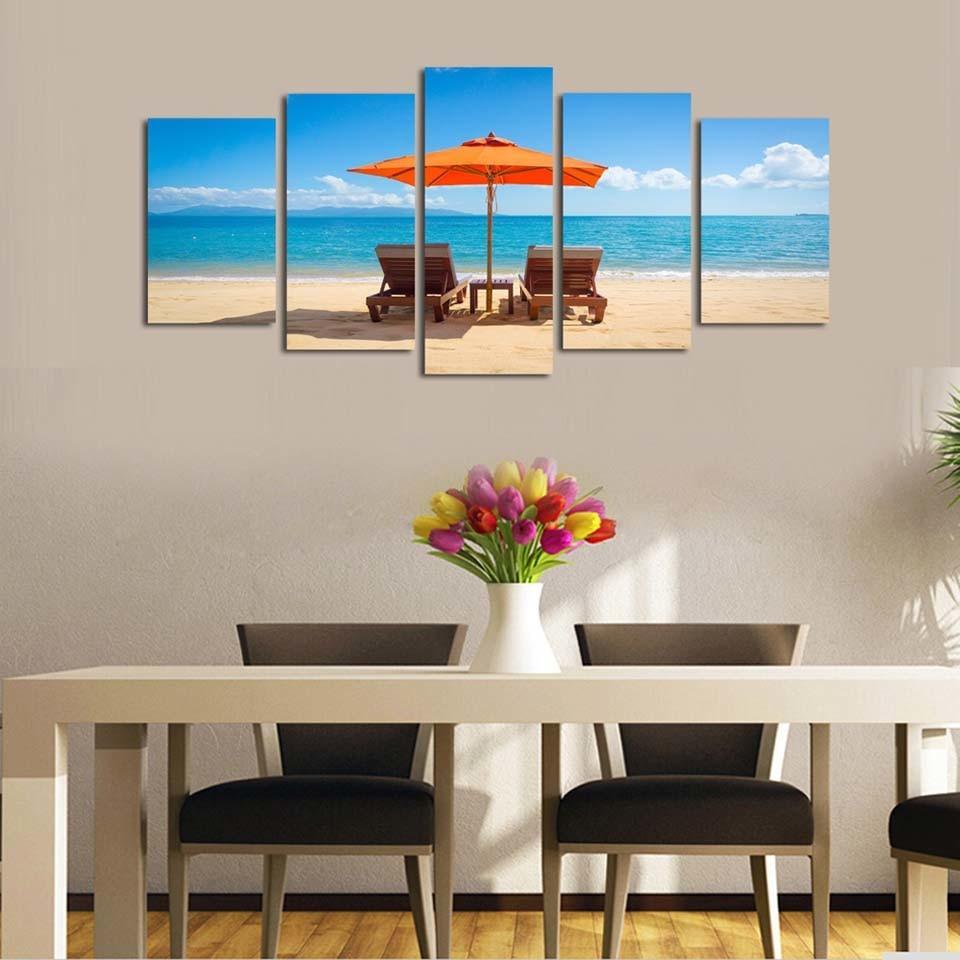 Beach Time With Family 5 Piece HD Multi Panel Canvas Wall Art Frame-Original Frame