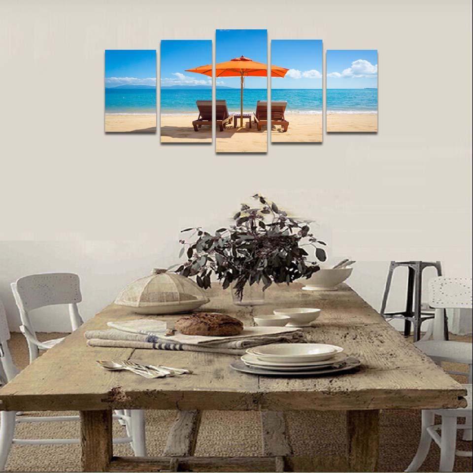 Beach Time With Family 5 Piece HD Multi Panel Canvas Wall Art Frame-Original Frame