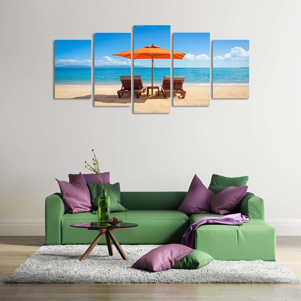 Beach Time With Family 5 Piece HD Multi Panel Canvas Wall Art Frame-Original Frame