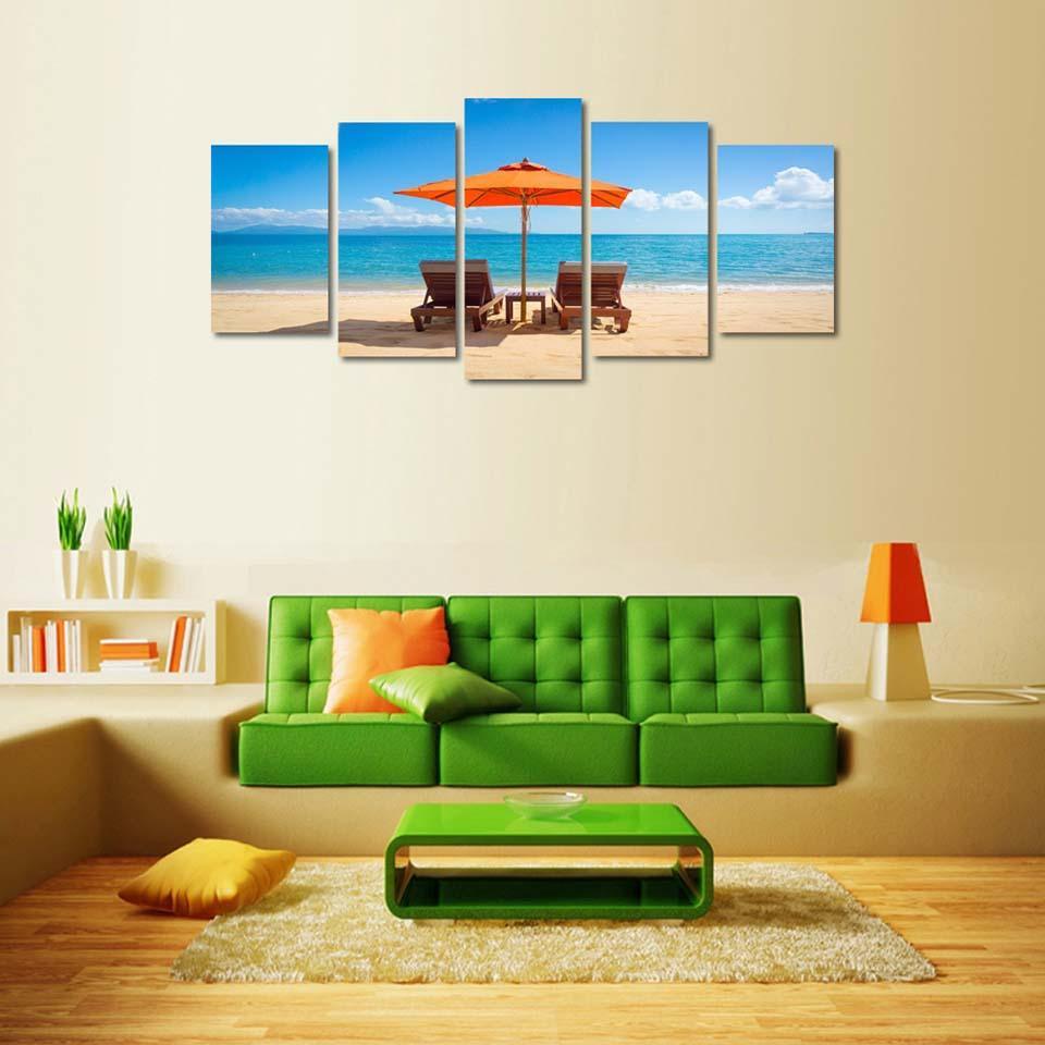 Beach Time With Family 5 Piece HD Multi Panel Canvas Wall Art Frame-Original Frame