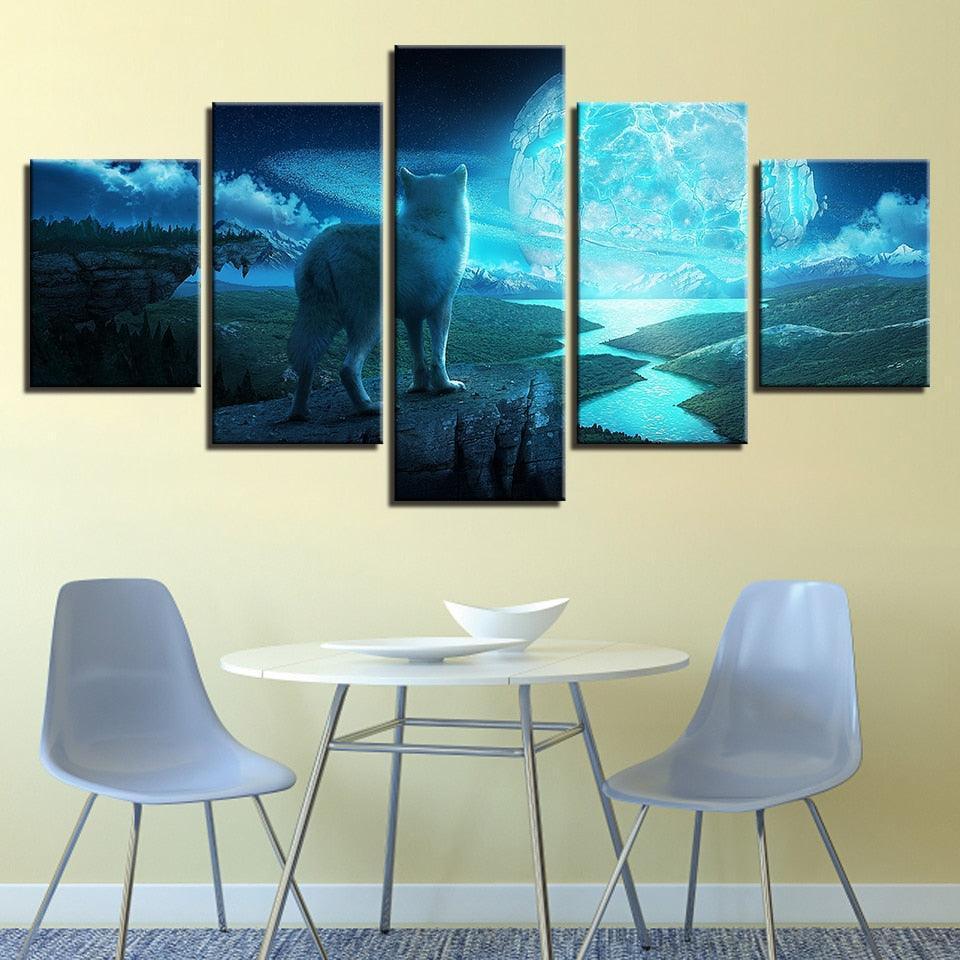 Full Moon Night 5 Piece HD Multi Panel Canvas Wall Art Frame-Original Frame