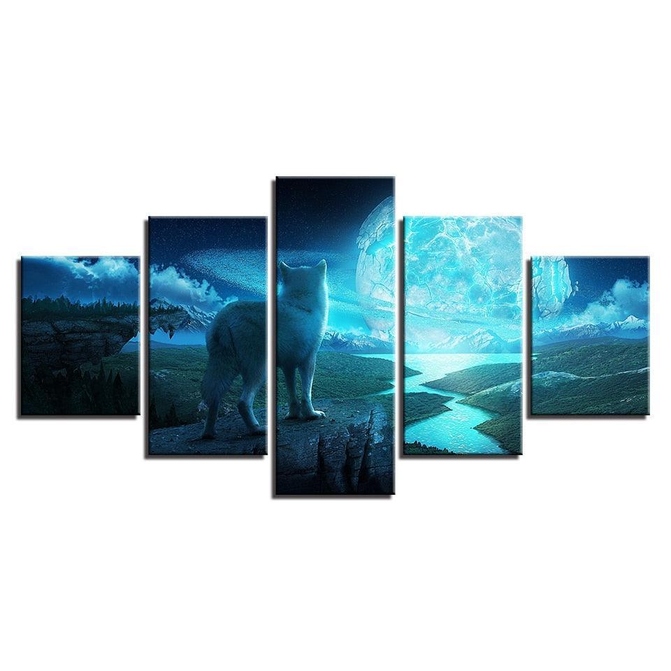 Full Moon Night 5 Piece HD Multi Panel Canvas Wall Art Frame-Original Frame