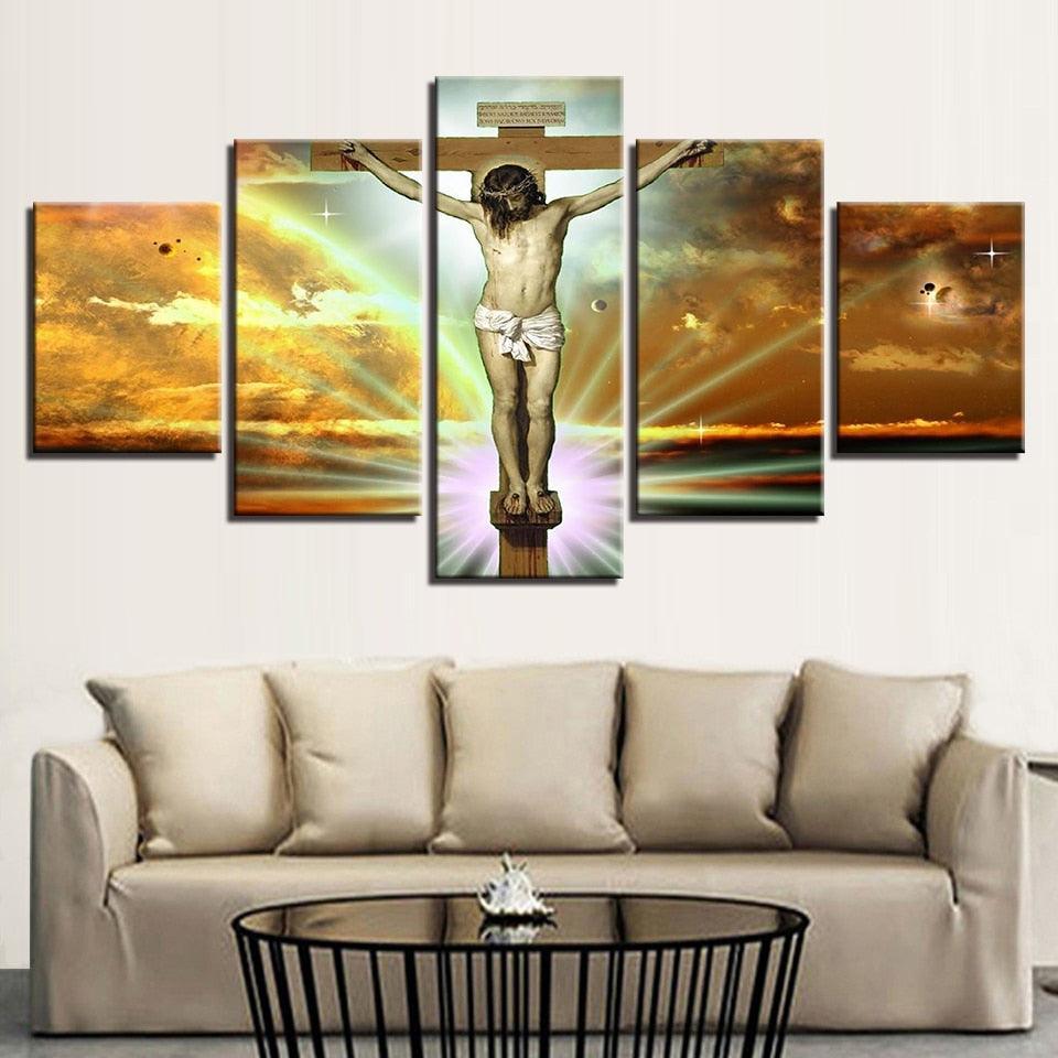 Jesus Glory To God 5 Piece HD Multi Panel Canvas Wall Art Frame-Original Frame
