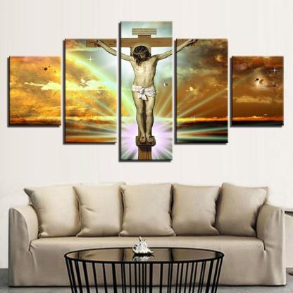 Jesus Glory To God 5 Piece HD Multi Panel Canvas Wall Art Frame-Original Frame