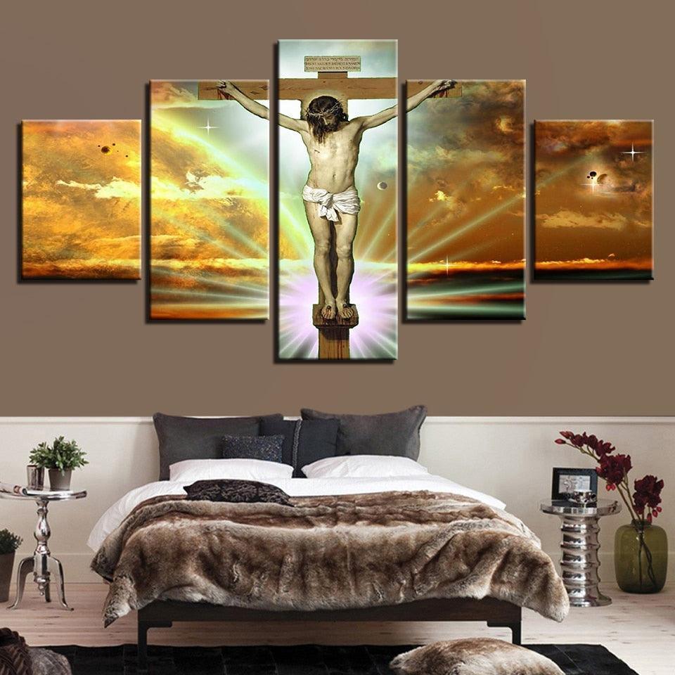 Jesus Glory To God 5 Piece HD Multi Panel Canvas Wall Art Frame-Original Frame
