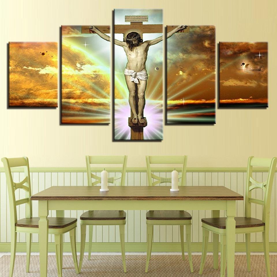 Jesus Glory To God 5 Piece HD Multi Panel Canvas Wall Art Frame-Original Frame