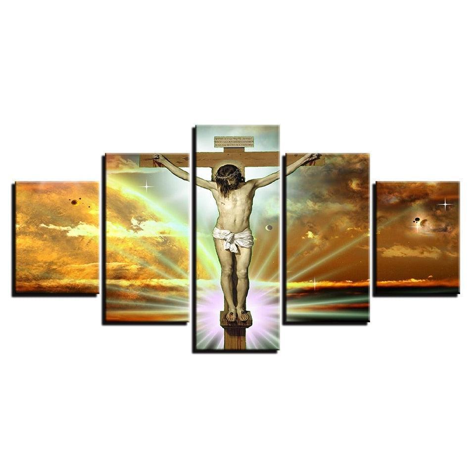 Jesus Glory To God 5 Piece HD Multi Panel Canvas Wall Art Frame-Original Frame