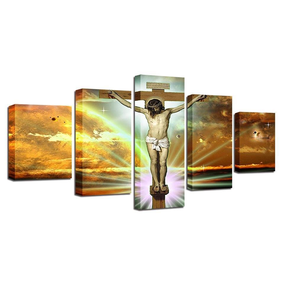 Jesus Glory To God 5 Piece HD Multi Panel Canvas Wall Art Frame-Original Frame