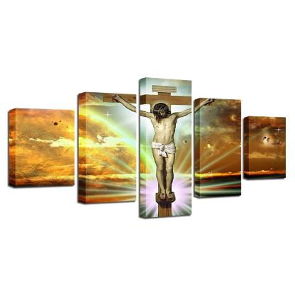 Jesus Glory To God 5 Piece HD Multi Panel Canvas Wall Art Frame-Original Frame