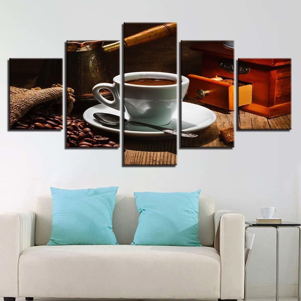 Coffee Delight 5 Piece HD Multi Panel Canvas Wall Art Frame-Original Frame