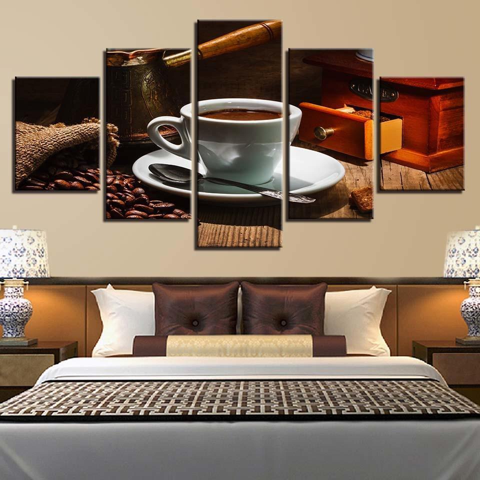 Coffee Delight 5 Piece HD Multi Panel Canvas Wall Art Frame-Original Frame
