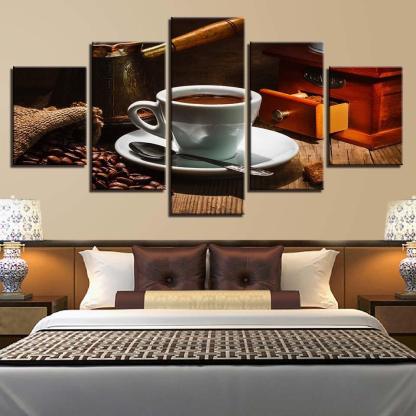 Coffee Delight 5 Piece HD Multi Panel Canvas Wall Art Frame-Original Frame