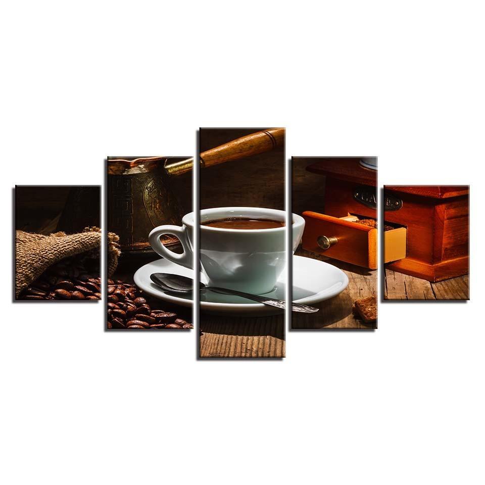 Coffee Delight 5 Piece HD Multi Panel Canvas Wall Art Frame-Original Frame