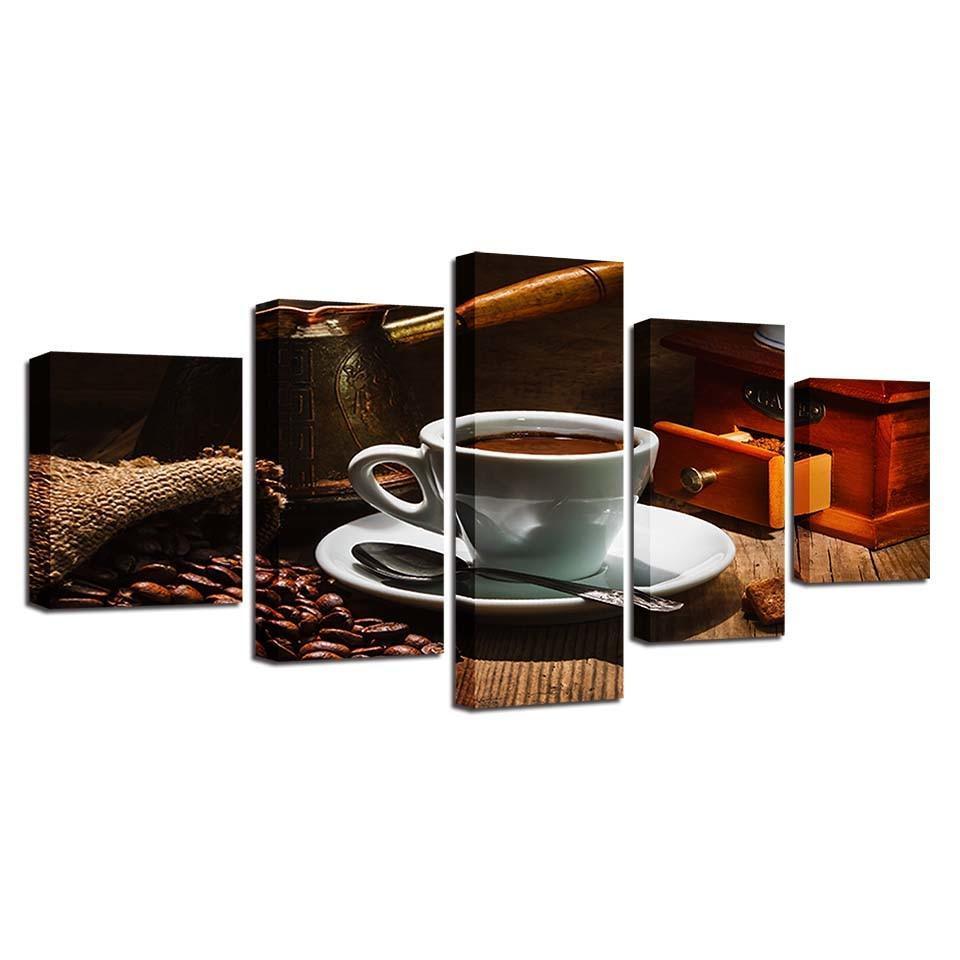 Coffee Delight 5 Piece HD Multi Panel Canvas Wall Art Frame-Original Frame