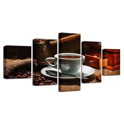 Coffee Delight 5 Piece HD Multi Panel Canvas Wall Art Frame-Original Frame