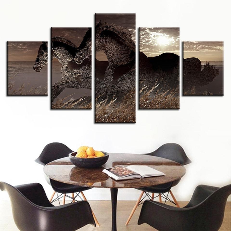 Abstract Racing Horses 5 Piece HD Multi Panel Canvas Wall Art Frame-Original Frame