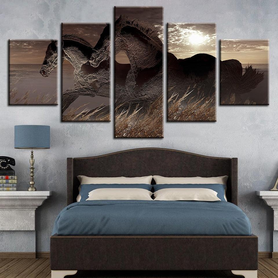 Abstract Racing Horses 5 Piece HD Multi Panel Canvas Wall Art Frame-Original Frame