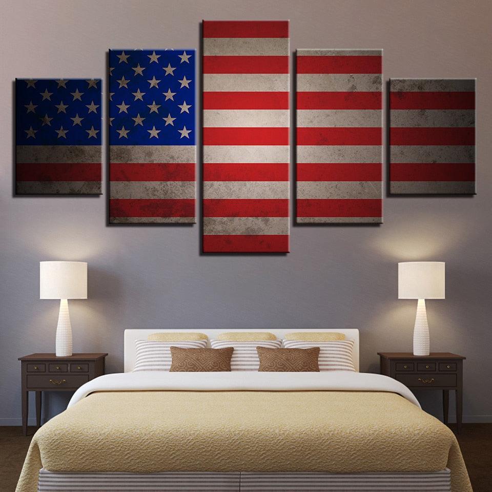 Retro American Flag 5 Piece HD Multi Panel Canvas Wall Art Frame-Original Frame