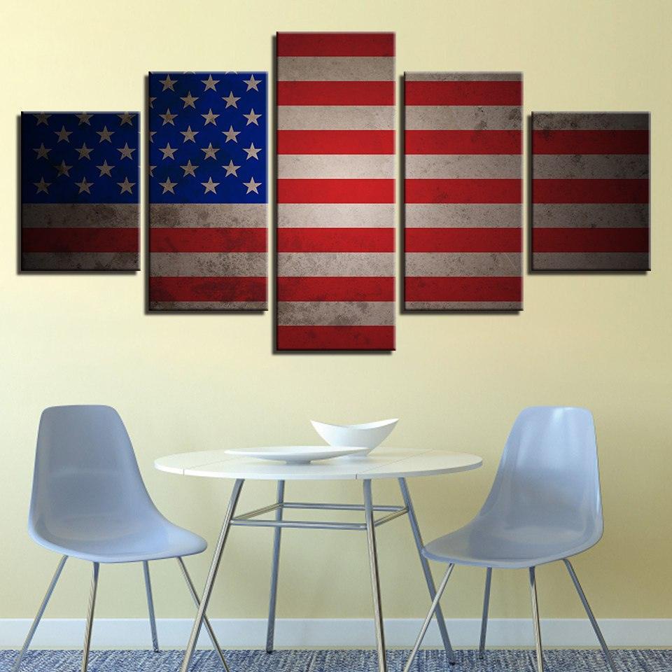 Retro American Flag 5 Piece HD Multi Panel Canvas Wall Art Frame-Original Frame