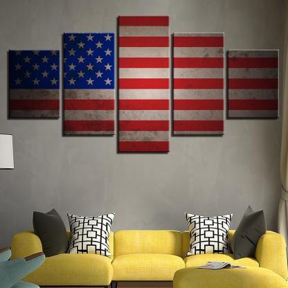 Retro American Flag 5 Piece HD Multi Panel Canvas Wall Art Frame-Original Frame