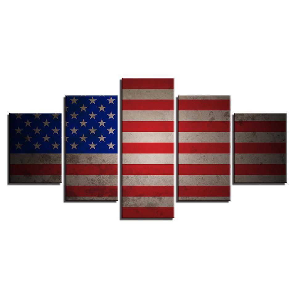 Retro American Flag 5 Piece HD Multi Panel Canvas Wall Art Frame-Original Frame