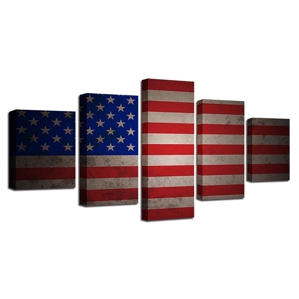 Retro American Flag 5 Piece HD Multi Panel Canvas Wall Art Frame-Original Frame