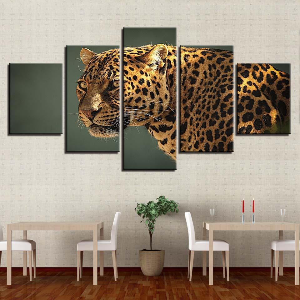 Leopard Stare 5 Piece HD Multi Panel Canvas Wall Art Frame-Original Frame