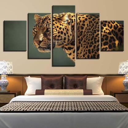 Leopard Stare 5 Piece HD Multi Panel Canvas Wall Art Frame-Original Frame