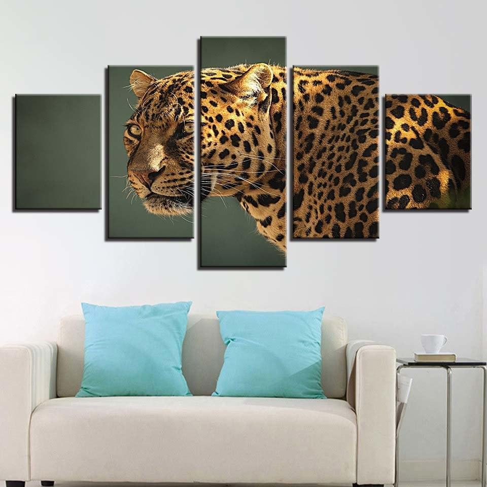 Leopard Stare 5 Piece HD Multi Panel Canvas Wall Art Frame-Original Frame