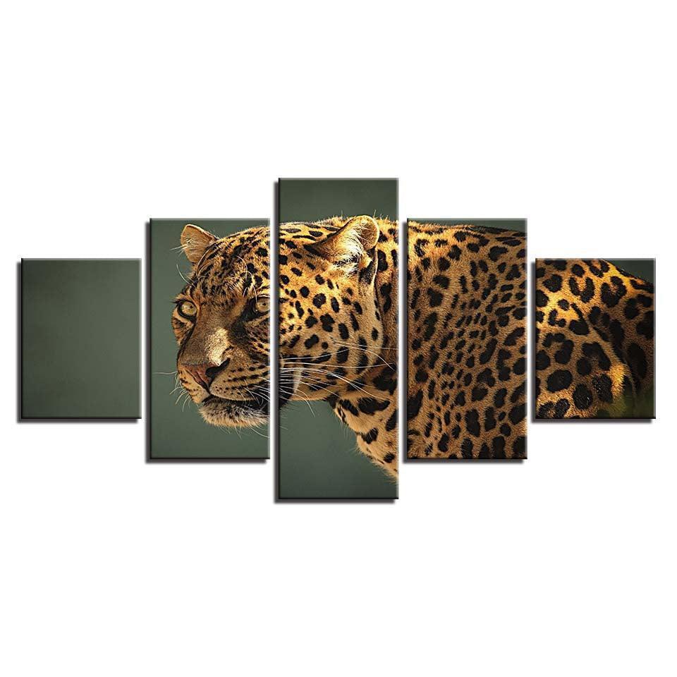 Leopard Stare 5 Piece HD Multi Panel Canvas Wall Art Frame-Original Frame