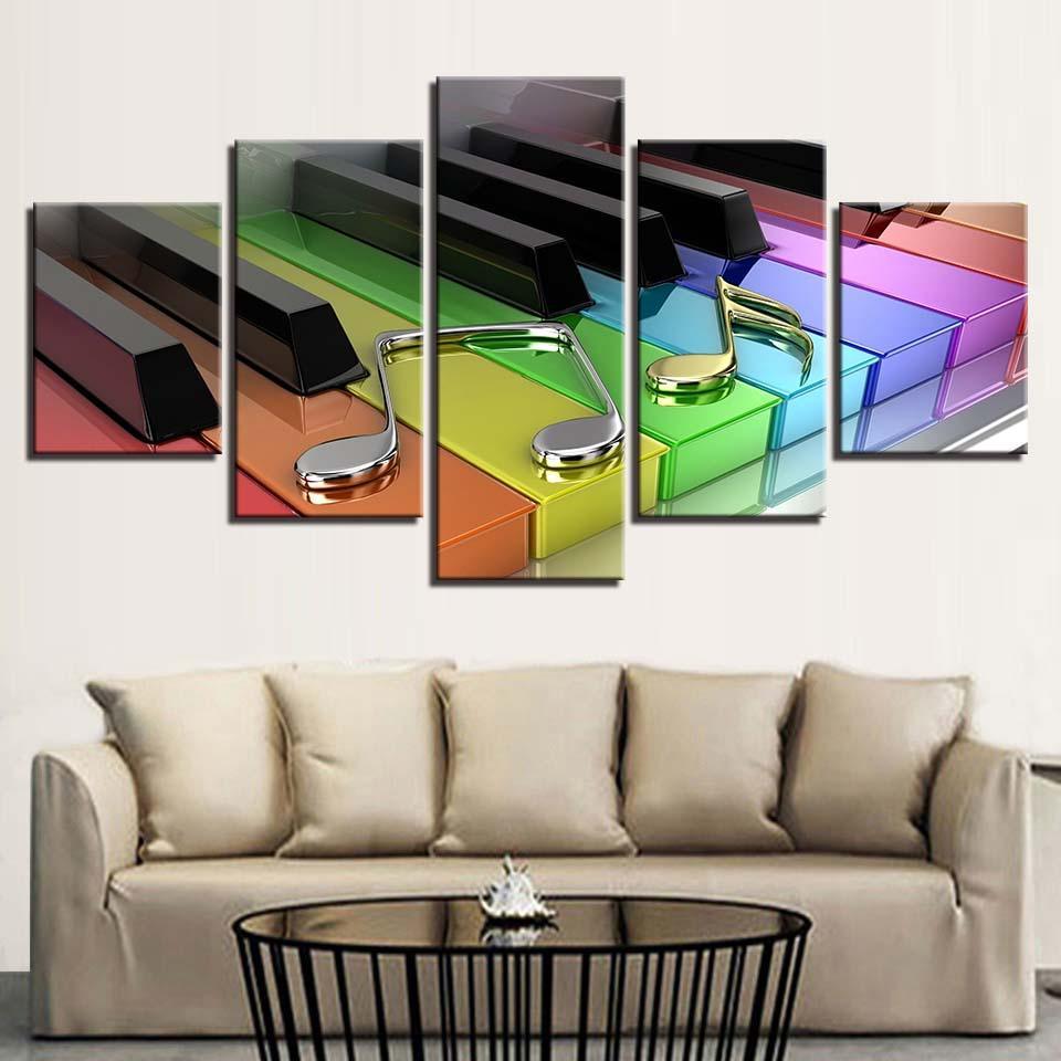 Colorful Piano Keys 5 Piece HD Multi Panel Canvas Wall Art Frame-Original Frame