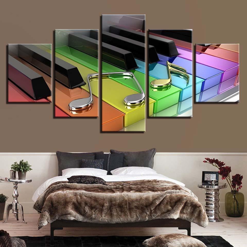 Colorful Piano Keys 5 Piece HD Multi Panel Canvas Wall Art Frame-Original Frame