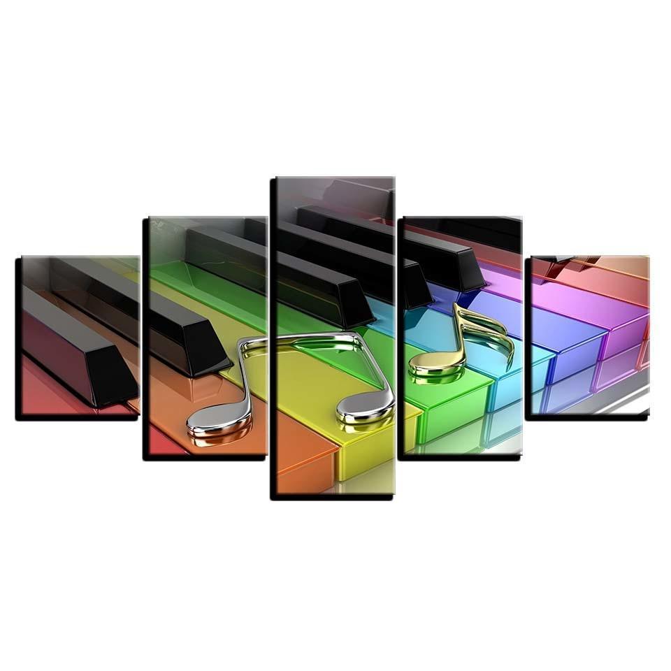 Colorful Piano Keys 5 Piece HD Multi Panel Canvas Wall Art Frame-Original Frame