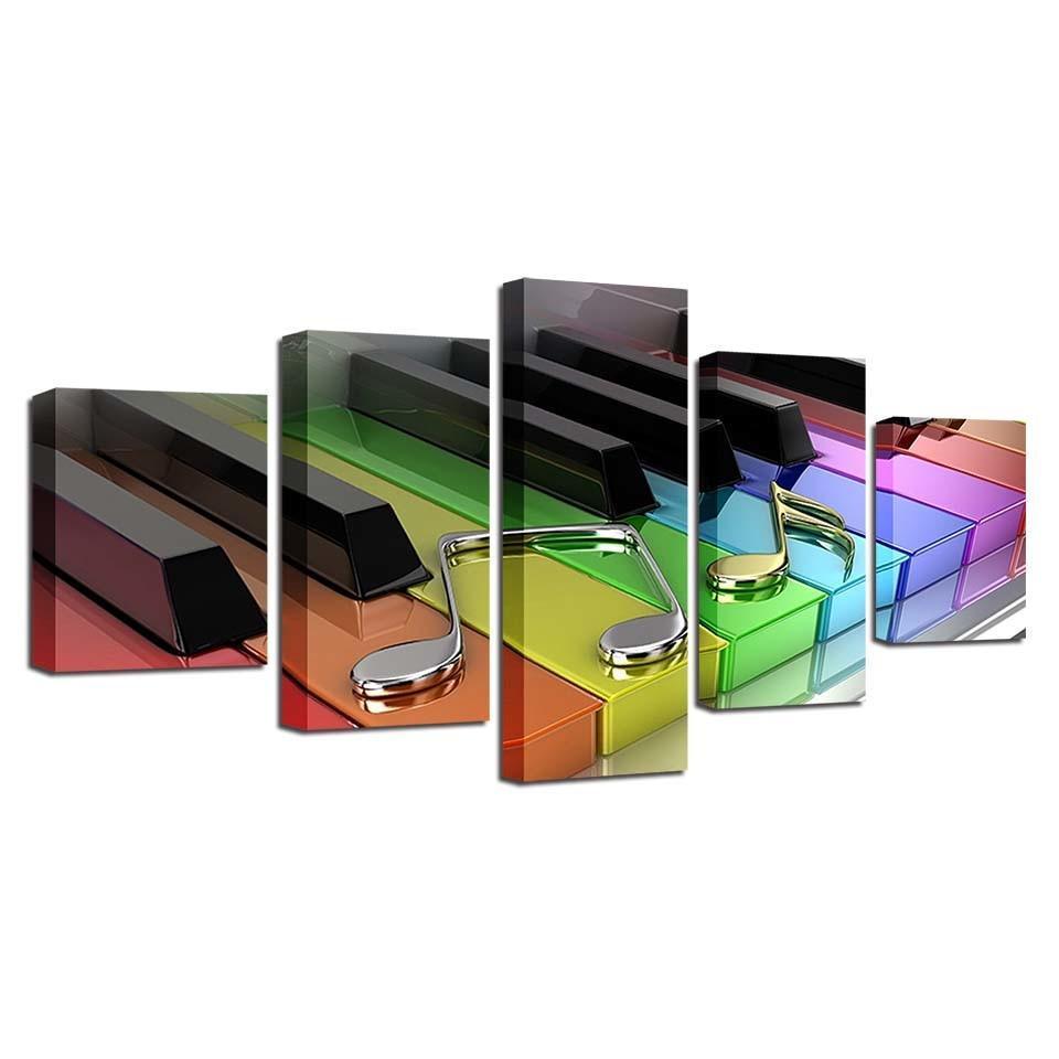 Colorful Piano Keys 5 Piece HD Multi Panel Canvas Wall Art Frame-Original Frame