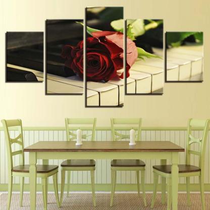 Rose on Piano 5 Piece HD Multi Panel Canvas Wall Art Frame-Original Frame
