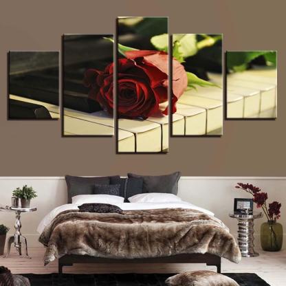 Rose on Piano 5 Piece HD Multi Panel Canvas Wall Art Frame-Original Frame