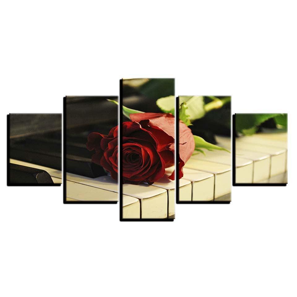 Rose on Piano 5 Piece HD Multi Panel Canvas Wall Art Frame-Original Frame