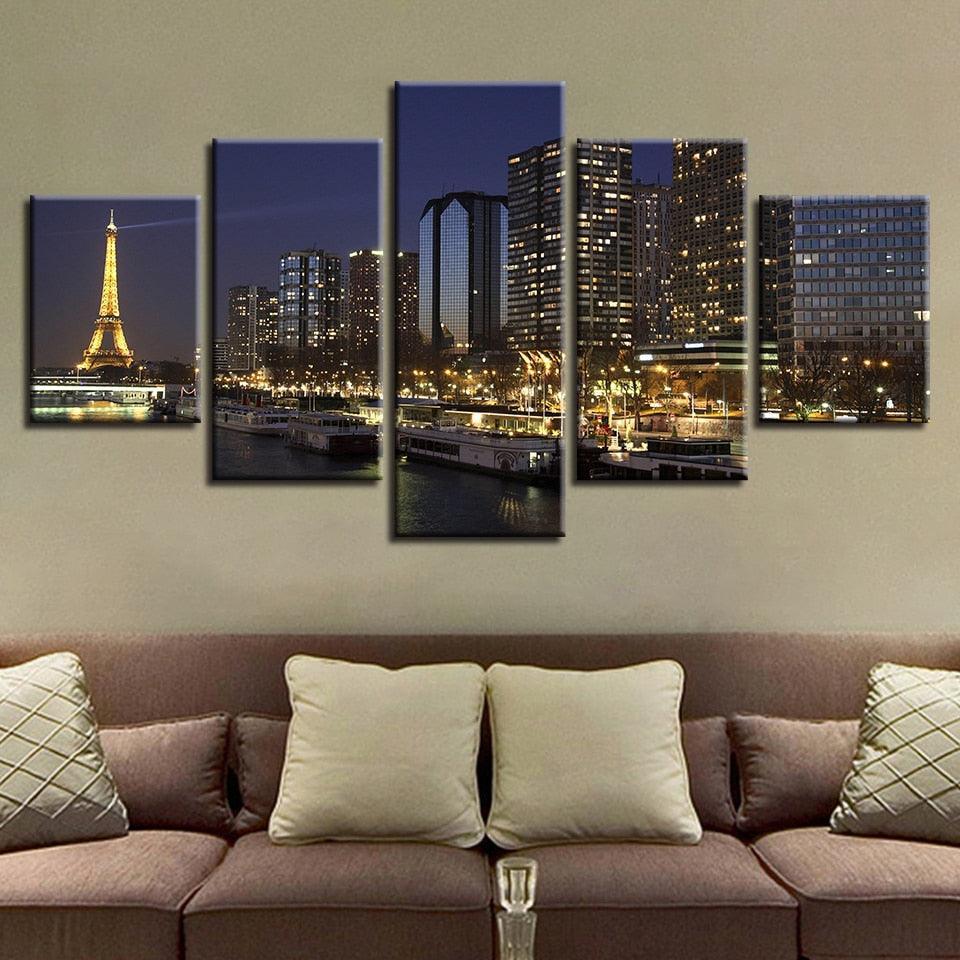 Paris Night 5 Piece HD Multi Panel Canvas Wall Art Frame-Original Frame