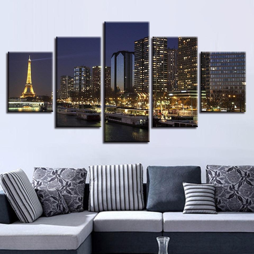 Paris Night 5 Piece HD Multi Panel Canvas Wall Art Frame-Original Frame