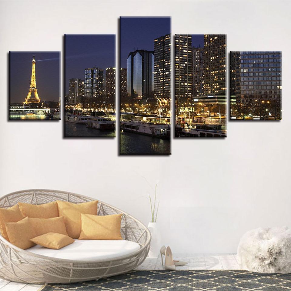 Paris Night 5 Piece HD Multi Panel Canvas Wall Art Frame-Original Frame