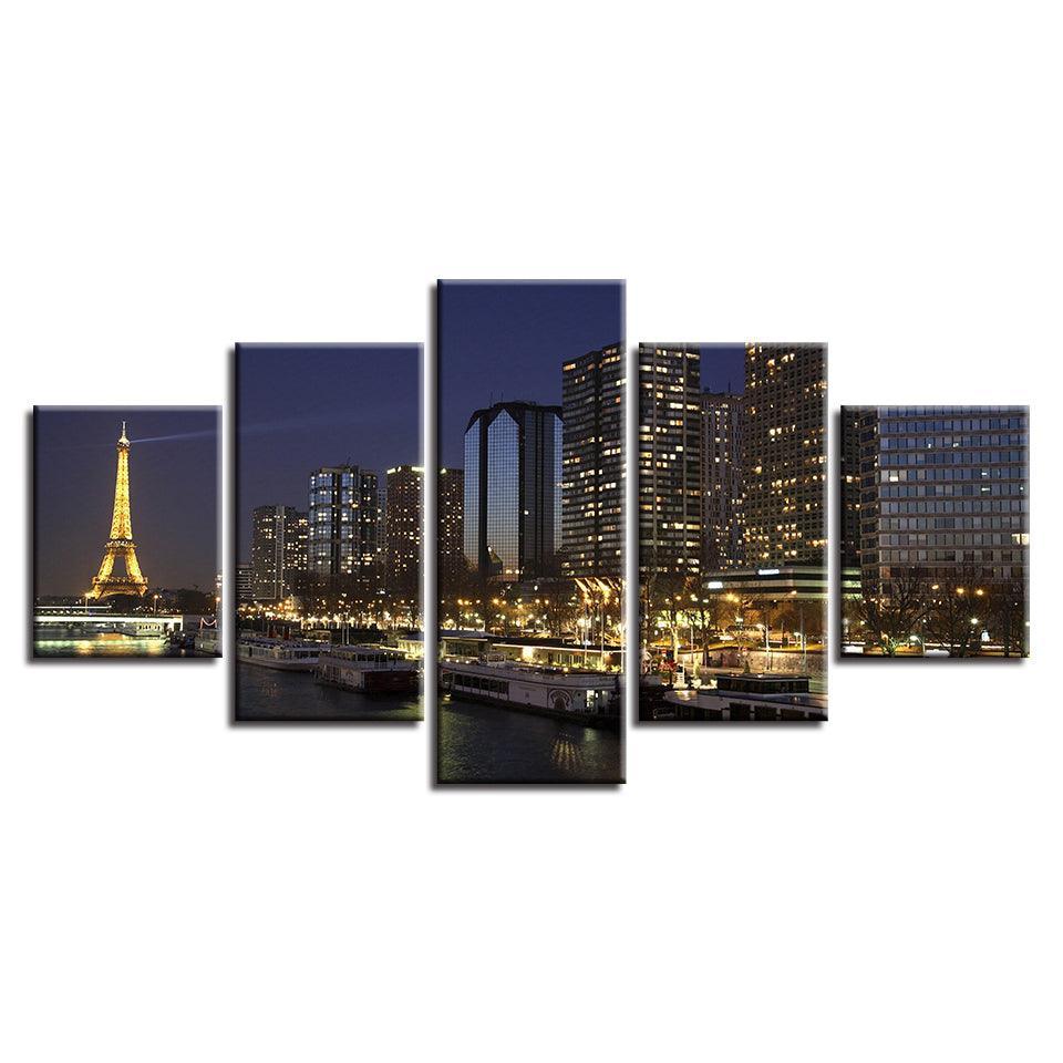 Paris Night 5 Piece HD Multi Panel Canvas Wall Art Frame-Original Frame