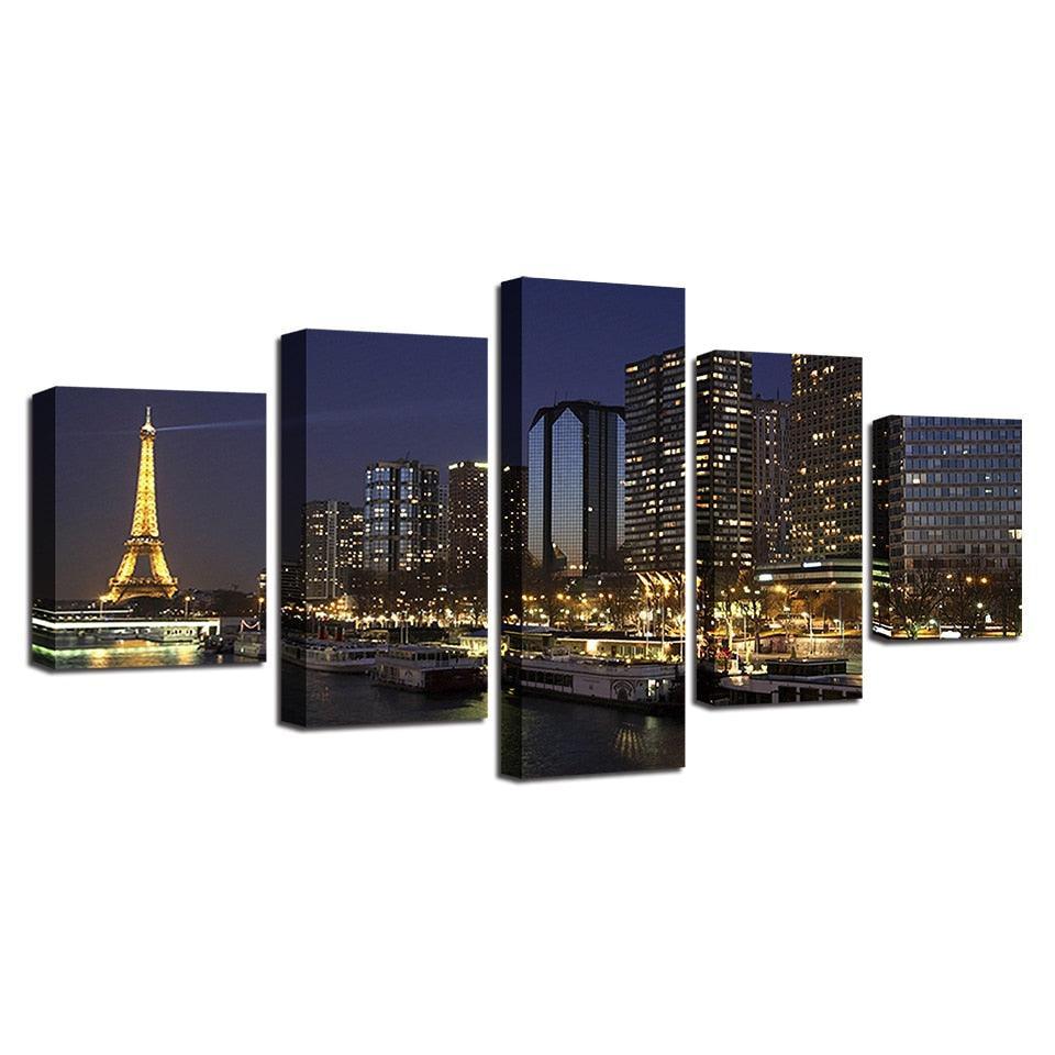 Paris Night 5 Piece HD Multi Panel Canvas Wall Art Frame-Original Frame