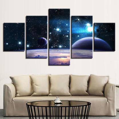 Starry Sky Night 5 Piece HD Multi Panel Canvas Wall Art Frame-Original Frame