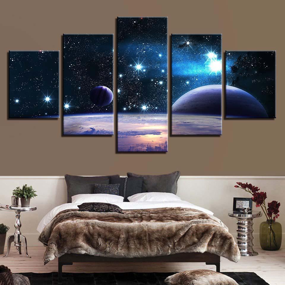 Starry Sky Night 5 Piece HD Multi Panel Canvas Wall Art Frame-Original Frame