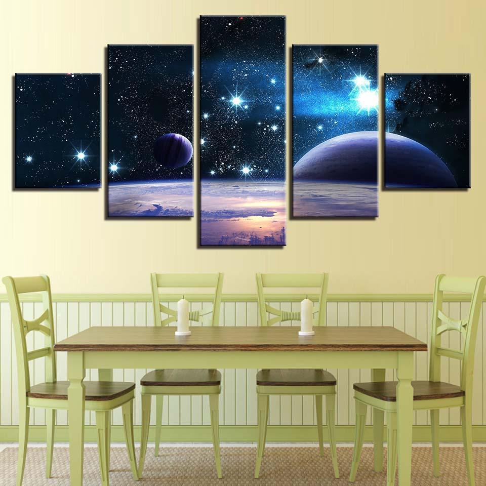 Starry Sky Night 5 Piece HD Multi Panel Canvas Wall Art Frame-Original Frame