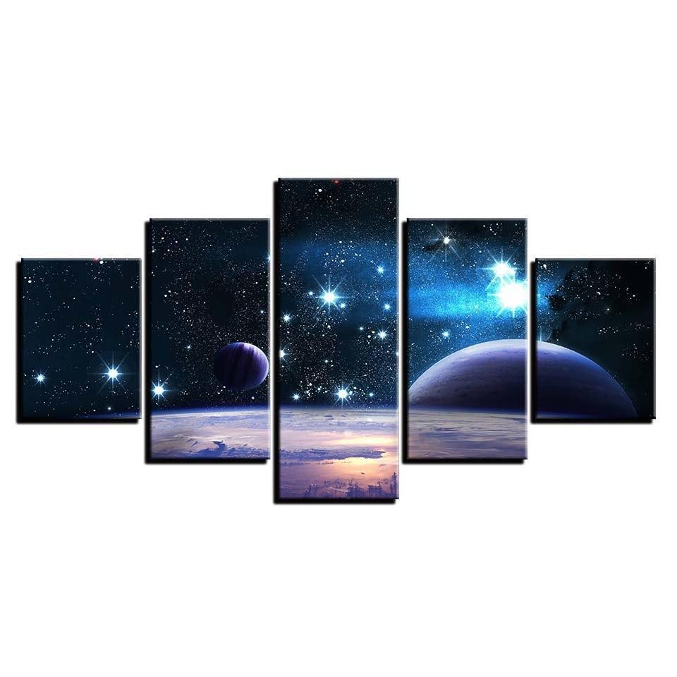 Starry Sky Night 5 Piece HD Multi Panel Canvas Wall Art Frame-Original Frame